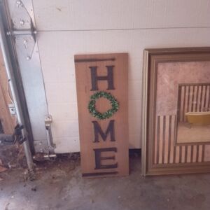 Wooden Home Sign with Green Wreath
